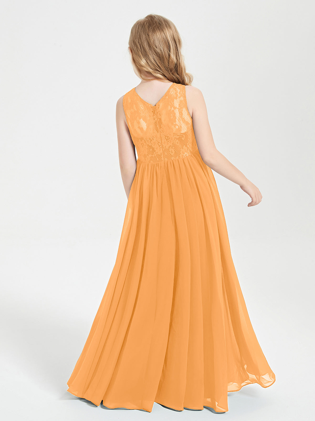 Long Junior Bridesmaid Dresses Lace Top Tangerine